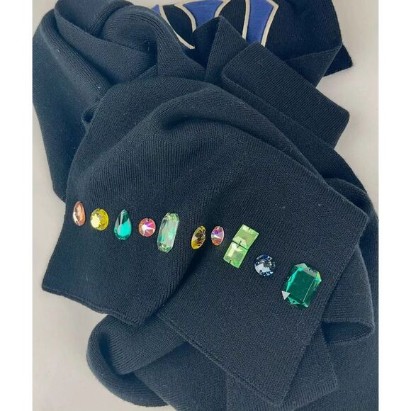 Gucci NY Yankee Black Wool Scarf With Multicolor Gems - Picture 8 of 11